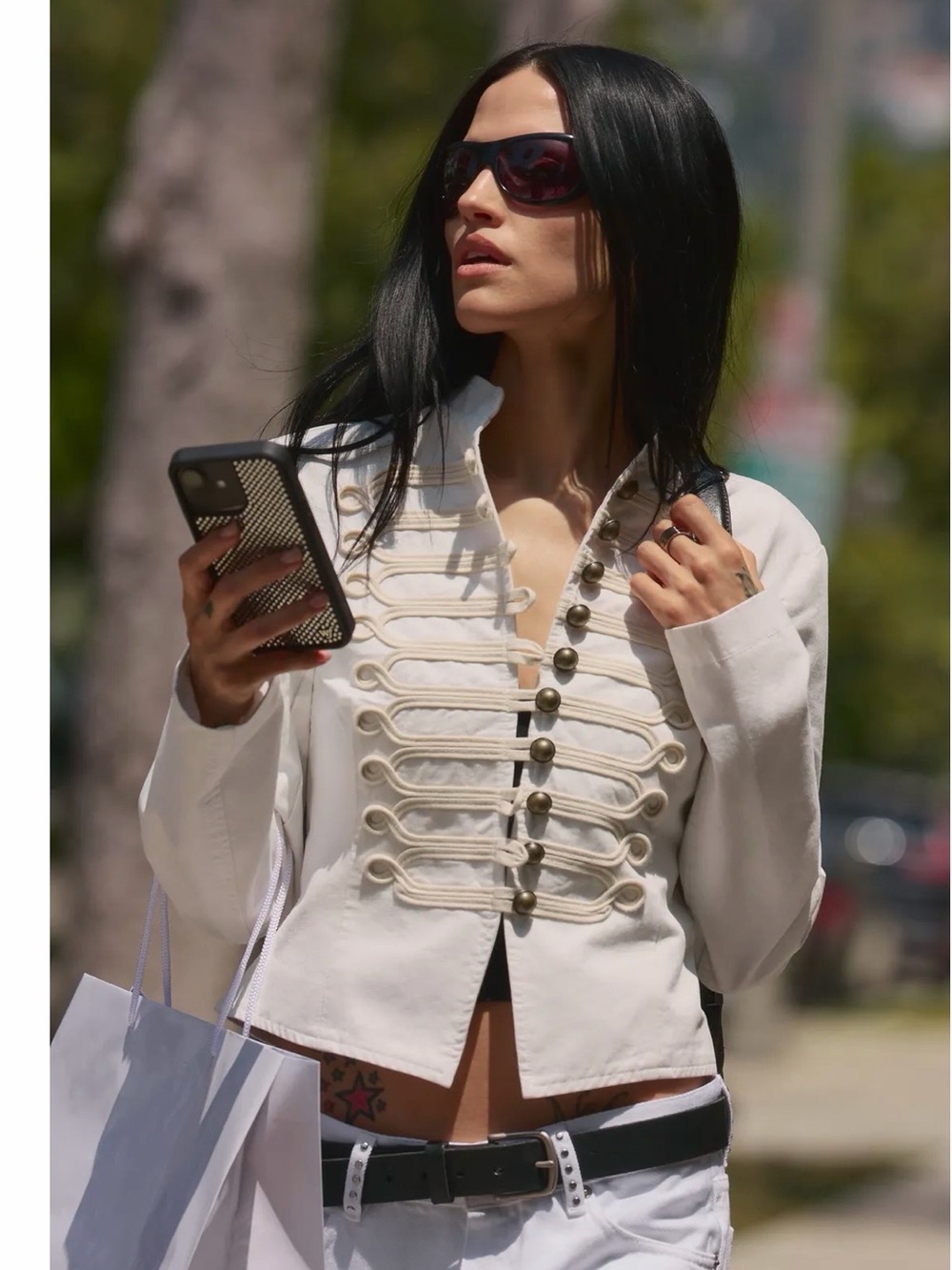 NWT Zara White Military-Style Braided Trim Jacket w Buttons Small 4341/764